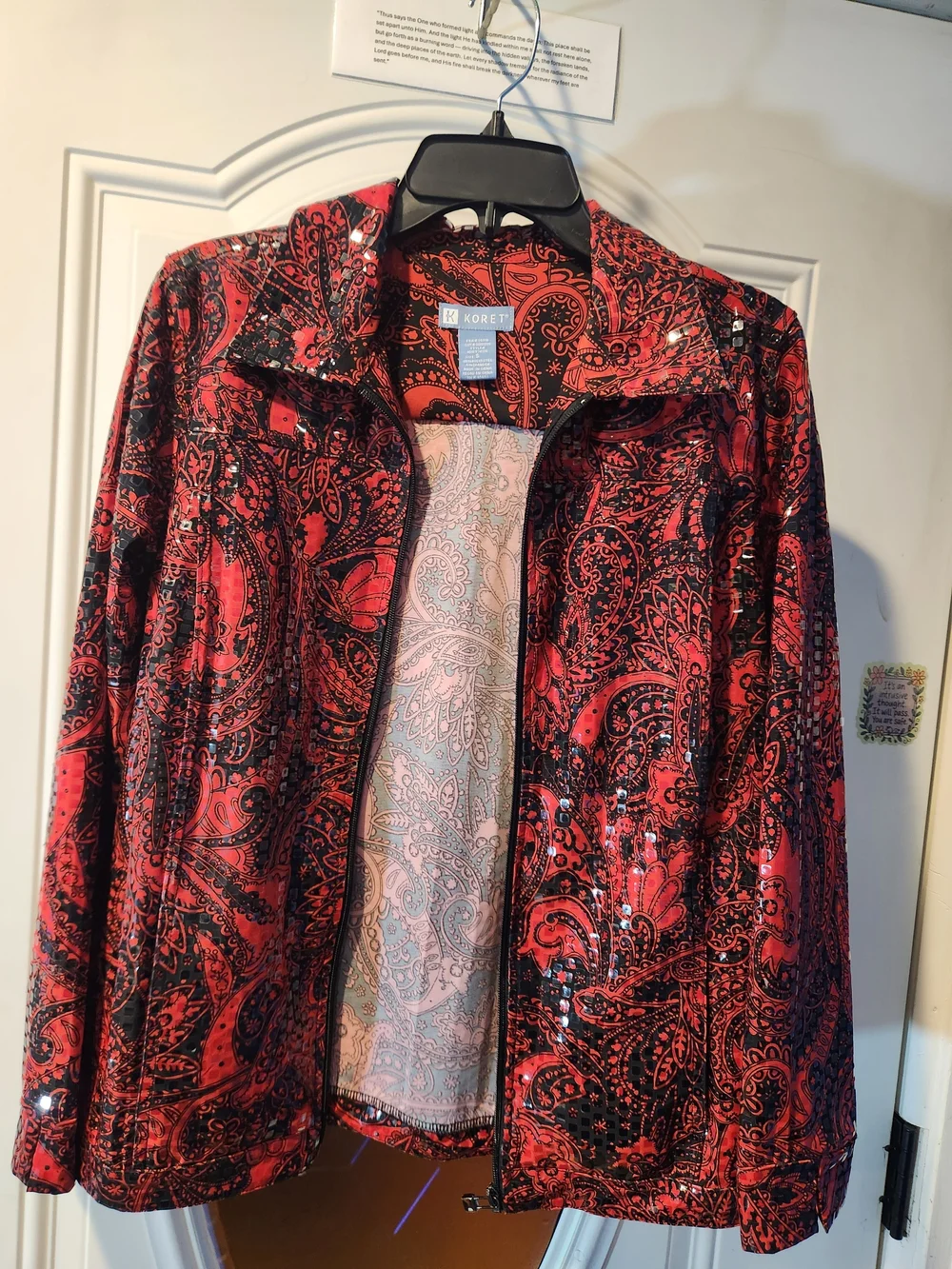 Vitage Koret Red and Black Paisley Jacket Embellished w/ Sequins - Womens Size S